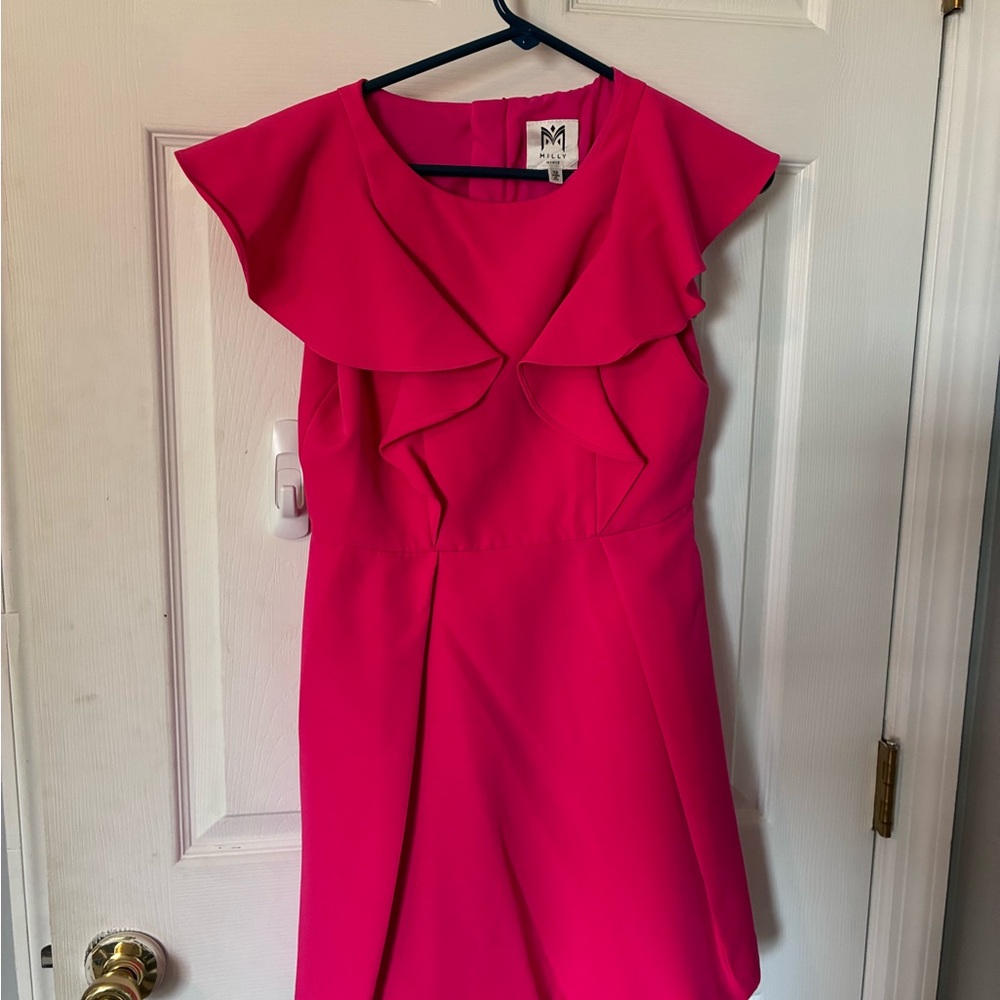 Milly Vibrant Pink Ruffle Mini Dress